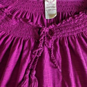 Faded Glory Magenta Smocked-Neck Tassel Peasant Top